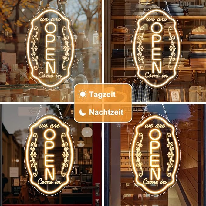WE ARE OPEN COME IN LED Silicone LED shop signs – 16.5×10 Inch (42×25 cm) | 5V USB Powered Warm White Dimmable Light with Horizontal & Vertical Style for Cafes, Restaurants & Retail Shops