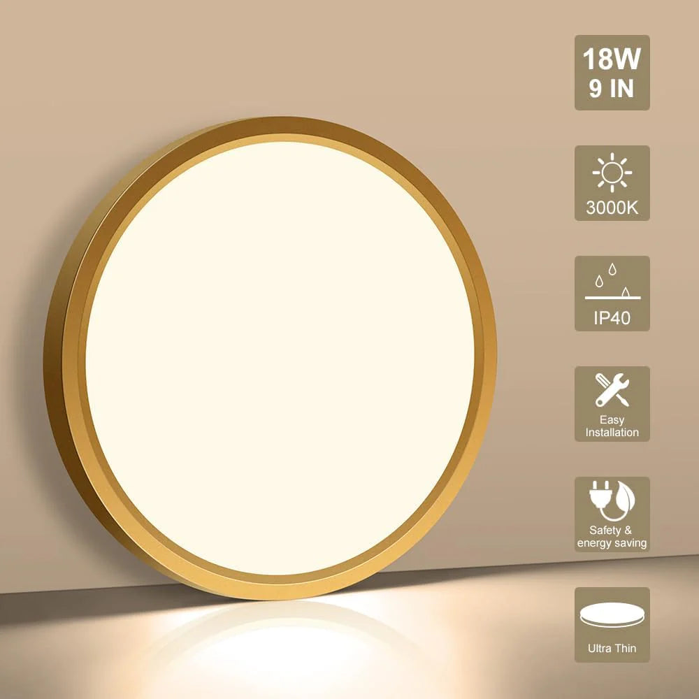 9 Inch 18W White / Gold Round Ceiling Light – AC 110–130V | 3000K / 4500K / 5000K / 6500K | Flush Mount Ceiling Light for Modern Home Lighting | 1-Pack – Local Stock (US)