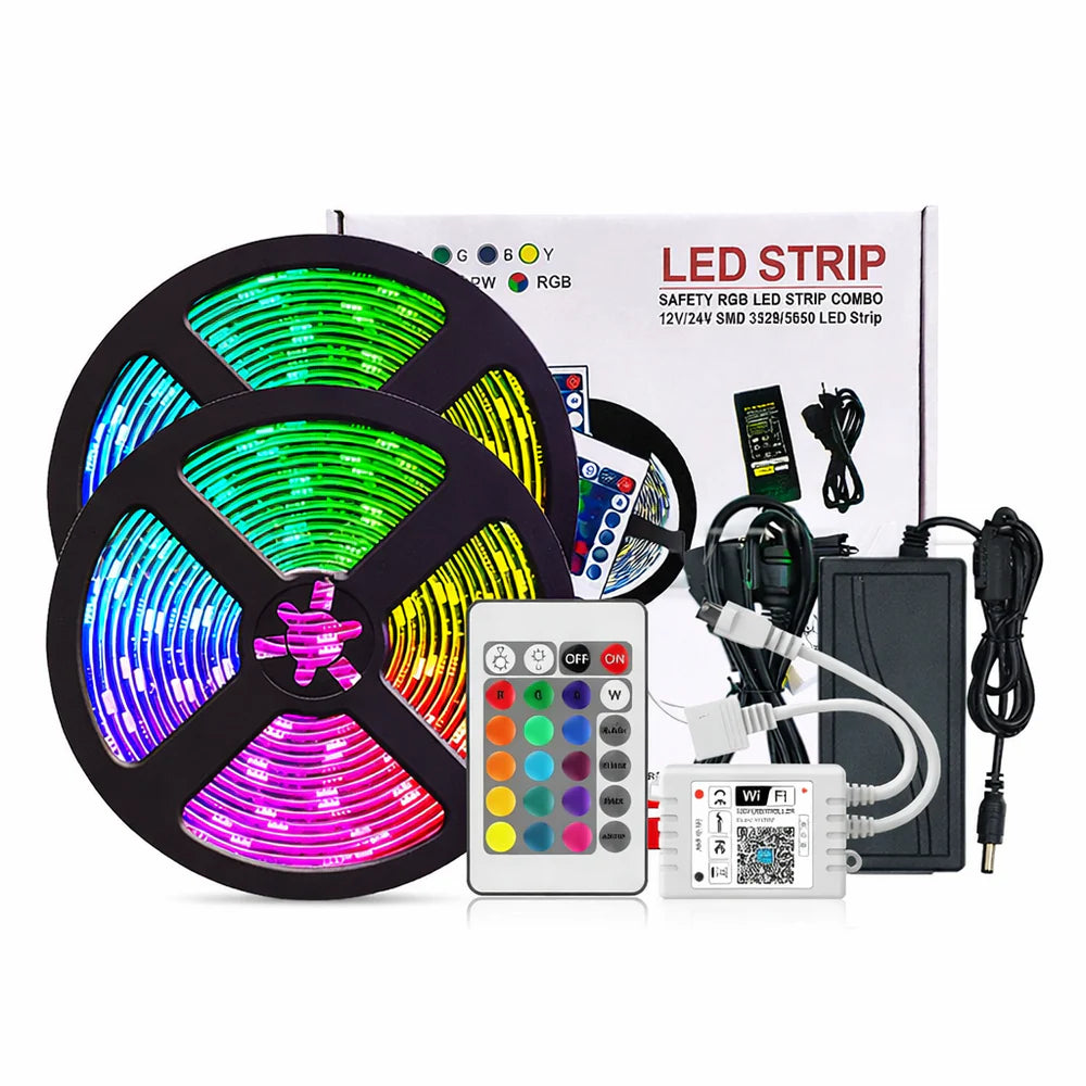 LightingWill Smart WIFI SMD5050 300LEDs RGB LED Strip Light Kit - DC12V | 60 LEDs/M | 10mm PCB | IP00 / IP65 | 5M | RGB Color Changing LED Strip Lights with Alexa, Google Assistant | App Control & 24 Keys Controller + Power Supply | 5M