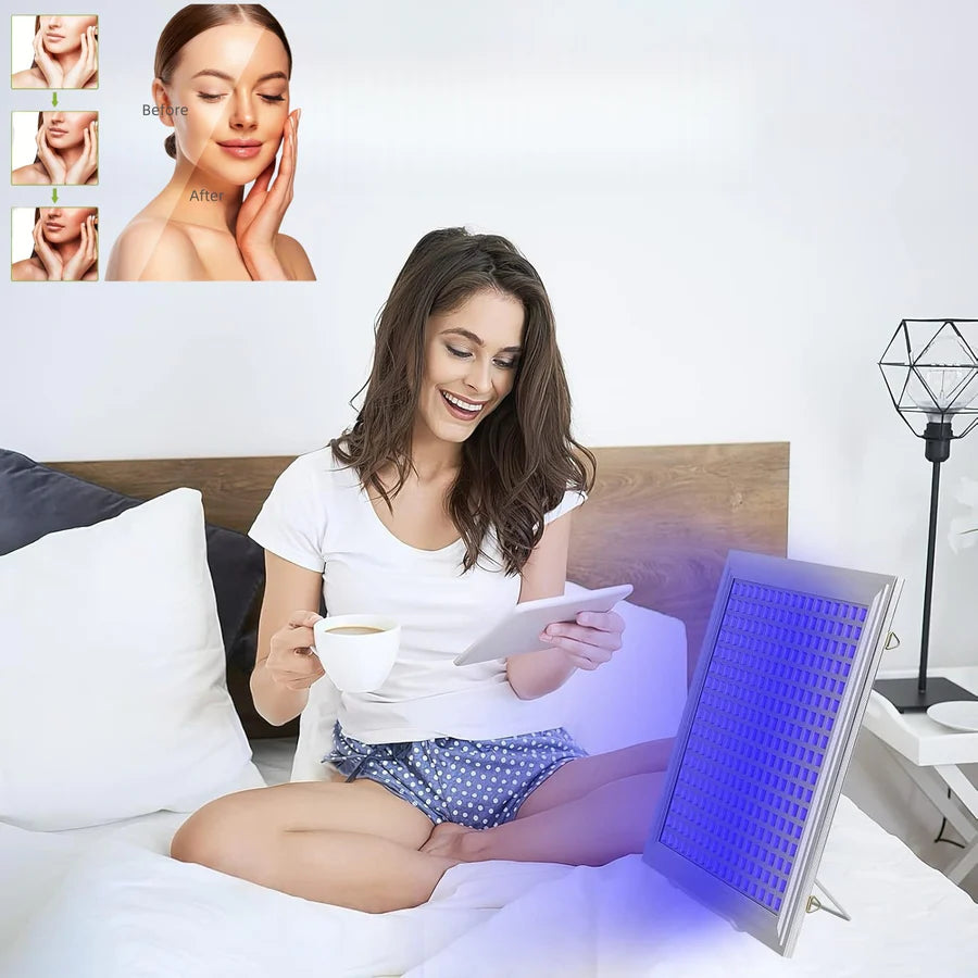 50W Blue Light Tanning Lamp – Blue Light 460–465nm | Dimmable Timer | AC100–240V | Aluminum Alloy + PC Cover | Blue / Desktop Stand | for Skin Tanning & Bronze Tone | Controller, Hook & Goggles Included | US / EU / UK / AU Plug