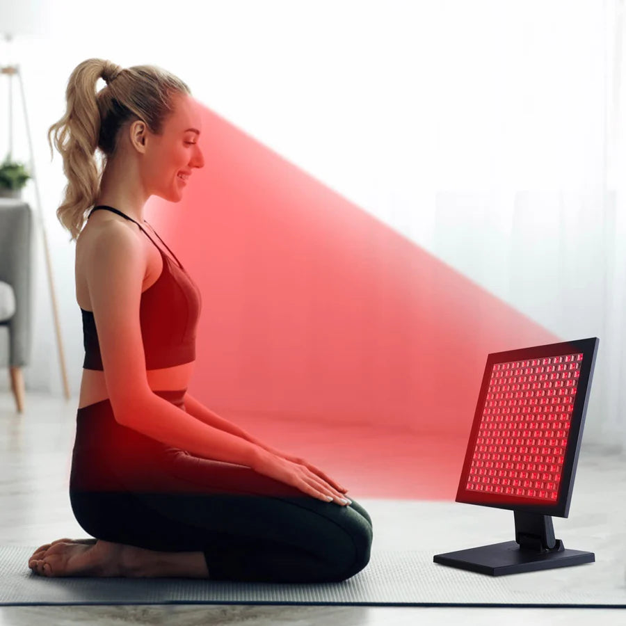 50W Infrared Therapy Lamp – Red Light 655–665nm & IR 850–860nm | Dimmable Timer | AC100–240V | Aluminum Alloy + PC Cover | Blue / Desktop Stand | for Skin Care & Muscle Relief | Controller & Goggles Included | US / EU / UK / AU Plug