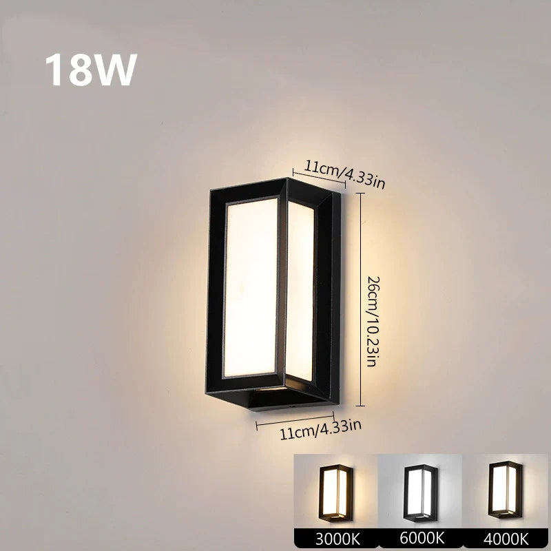 LightingWill LED Wall Light 18W Outdoor Waterproof Wall Sconce 3000K 4000K 6000K Black Double Frame Up Down Wall Light IP65 Aluminum Porch Garden Balcony Indoor 2 Pack