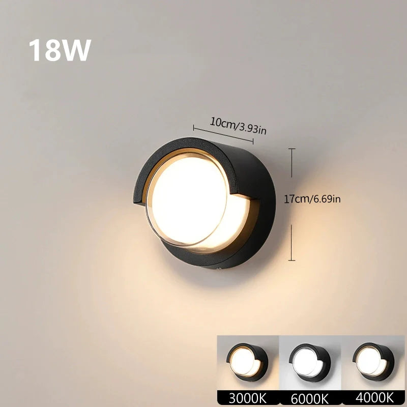 LightingWill LED Wall Light 18W Outdoor Waterproof Wall Sconce 3000K 4000K 6000K Black Halo Ring Up Down Wall Light IP65 Aluminum Porch Garden Balcony Indoor 2 Pack