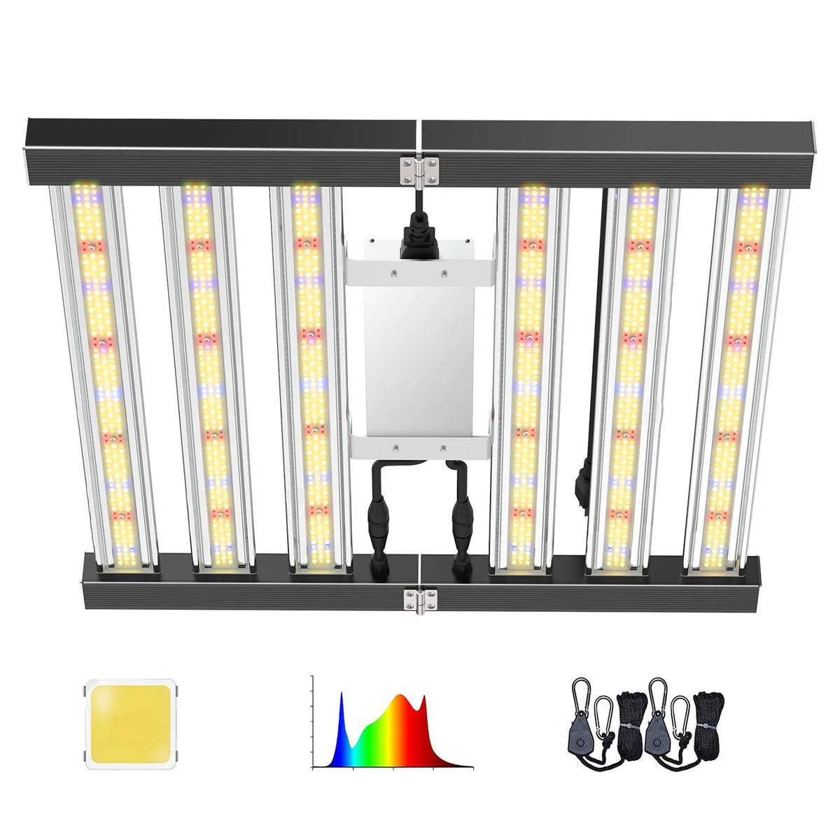 Foldable LED Grow Light - AC110-277V | 240W / 360W / 480W / 720W | Full Spectrum Grow Light for Indoor Commercial Plants | IP66 Waterproof | 0-10V Dimming | Included Hanging Rope, Dimmable Driver | Seedling, Veg & Bloom | US / EU / UK / AU Plug