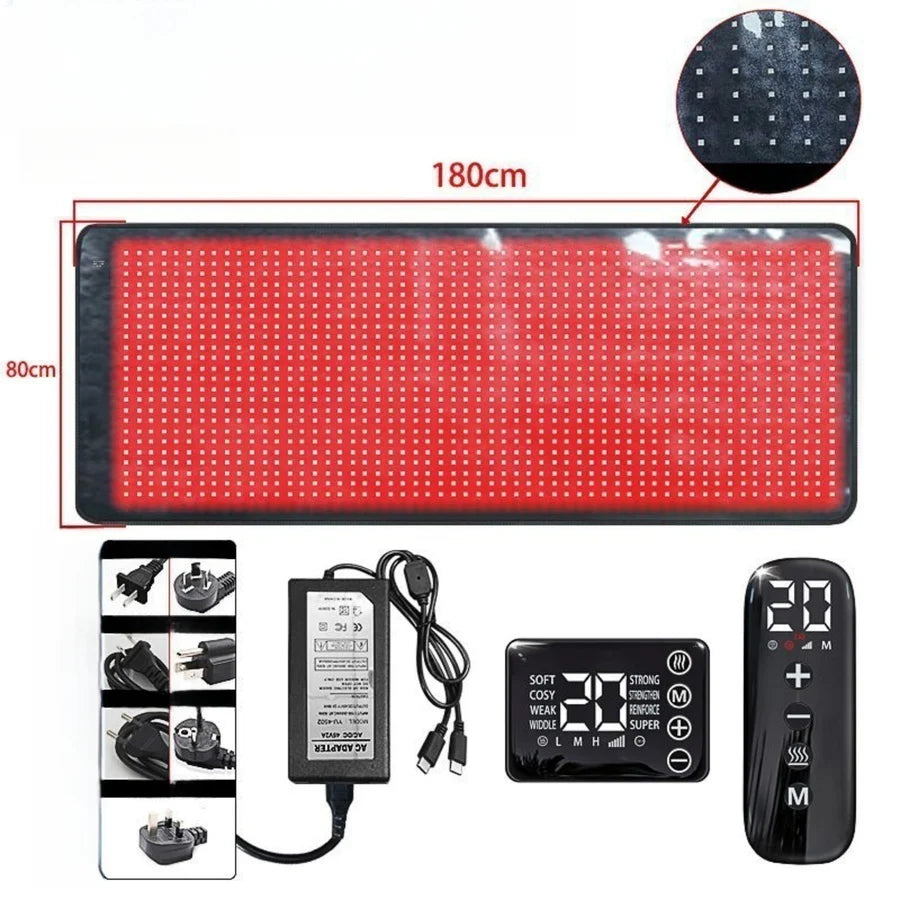 Infrared Therapy Heating Blanket & Mat – 6 Size Options | Red Light 660nm & IR 850nm | Remote Control | Transparent Film | Vibration Massage | 8 Modes & 20 Intensity Levels | for Sleeping, Yoga & Body Relaxation | US / EU / UK / AU Plug