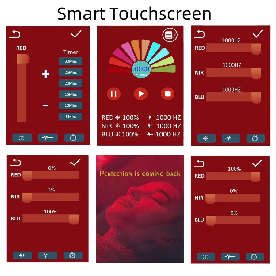 350W Touch Screen Infrared Therapy Lamp – Red 660nm & Green 530nm & IR | 3-Channel Independent Control | Dimmable Timer | AC100–240V | Desktop / Hanging Mount | for Skin Care | Goggles Included | US / EU / UK / AU Plug