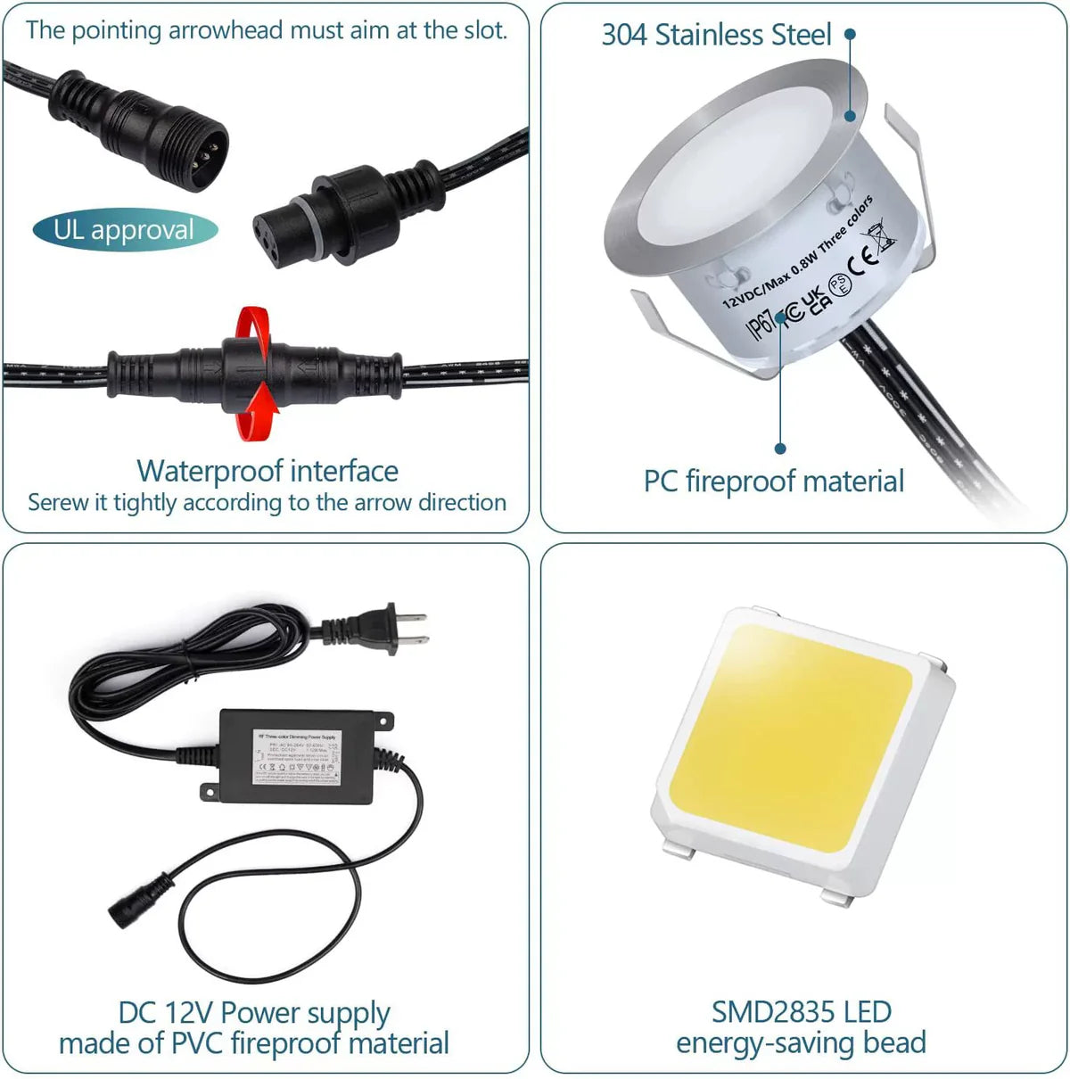 10-Pack RGB Recessed LED Deck Lights – AC100–265V Input with Power Adapter | Remote Control | US / EU / UK / AU Plug Options | IP67 Waterproof Inground Step Lights Kit for Deck, Garden, Yard, Stairs & Pathway Lighting