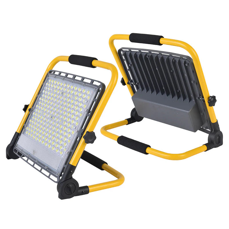 LightingWill FL-R Series Rechargeable LED Flood Light 100W-400W Portable Work Light IP65 Cool White Lithium Battery Remote Control Camping Emergency Yellow Frame 2/10-Pack