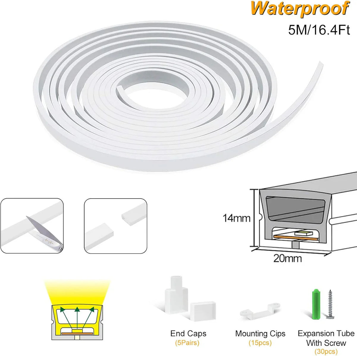 S1420 Neon Light Housing – 14x20mm | Silicone LED Channel System | 12mm PCB Width | IP67 Waterproof | 16.4FT/5M | Local Stock US/UK/DE