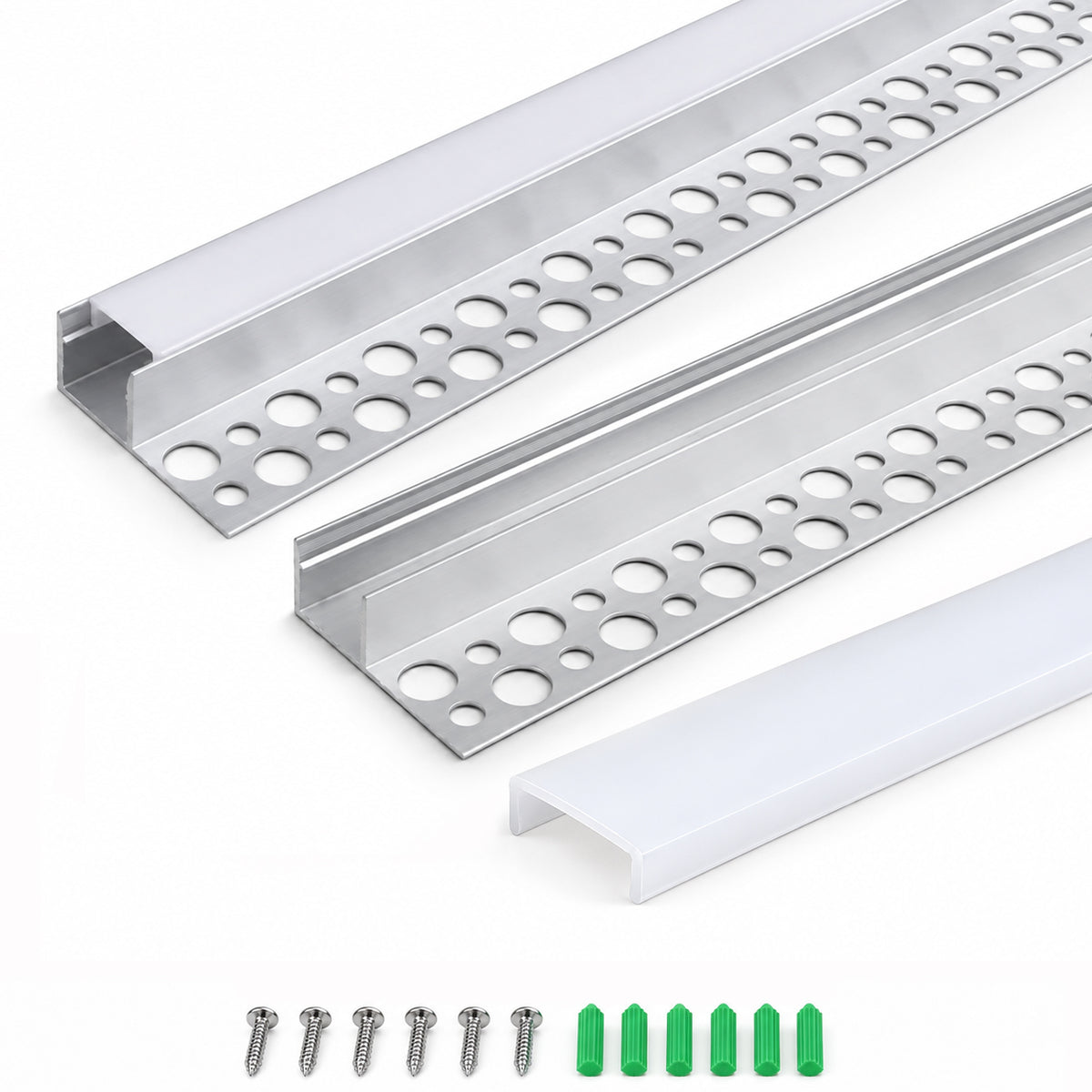 Silver TX-290 One-Sided LED Aluminum Channel for Plaster-In Drywall, Fits LED Strips Up to 12mm Wide, with Milky White Diffuser