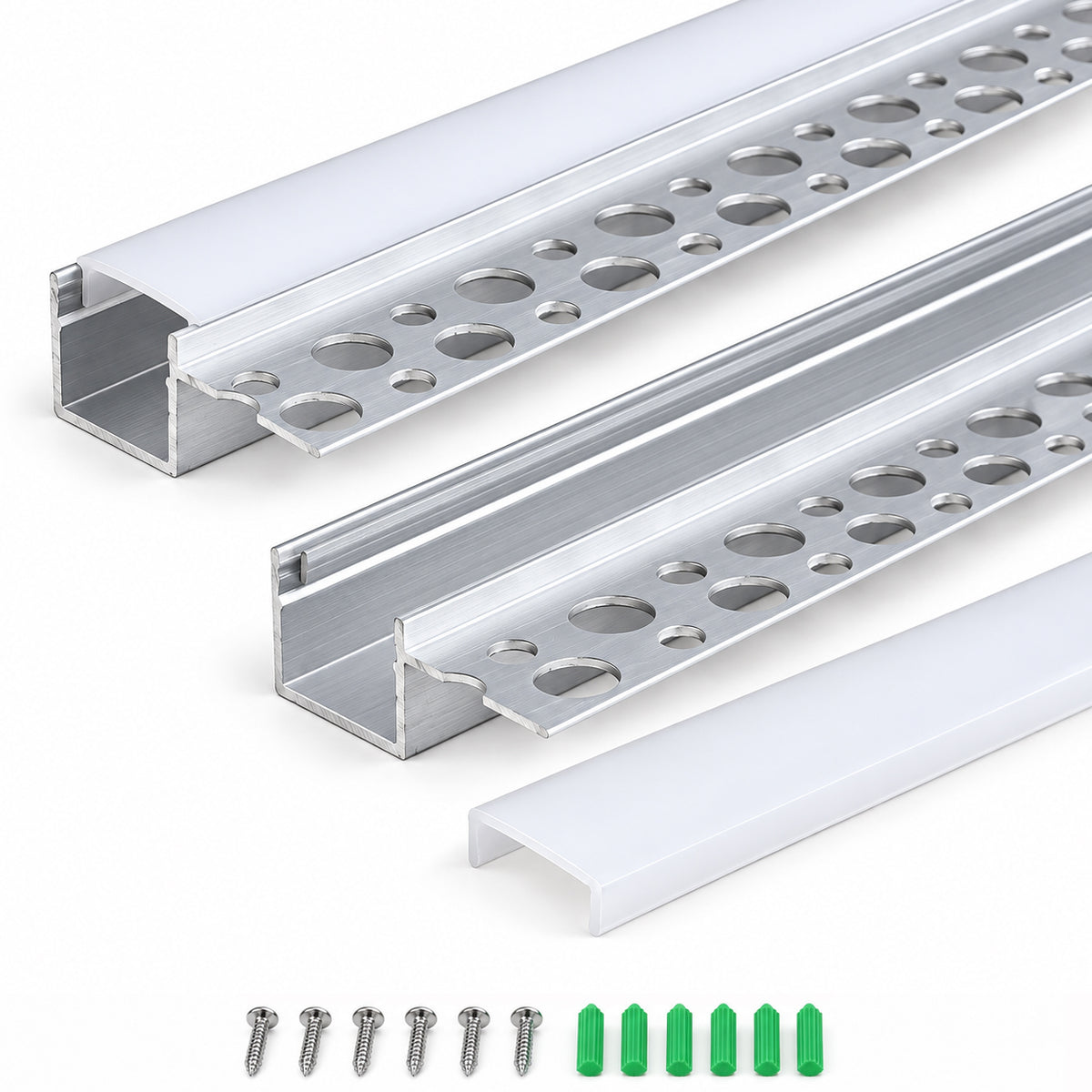 Silver TX-291 One-Sided LED Aluminum Channel for Plaster-In Drywall, Fits LED Strips Up to 13mm Wide, with Milky White Diffuser