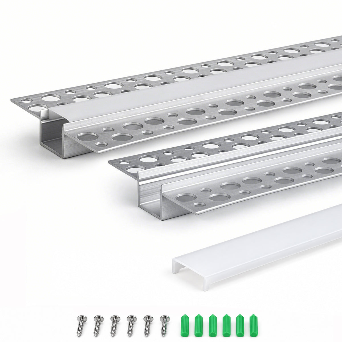 Silver TX-292 Double-Sided LED Aluminum Channel for Plaster-In Drywall, Fits LED Strips Up to 9mm Wide, with Milky White Diffuser
