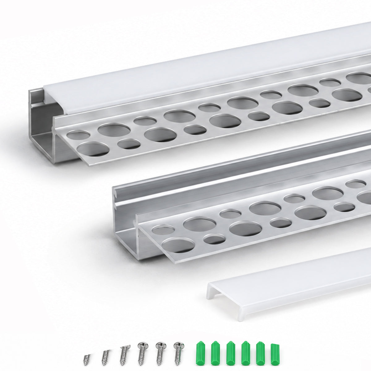 Silver TX-295 One-Sided LED Aluminum Channel for Plaster-In Drywall, Fits LED Strips Up to 9mm Wide, with Milky White Diffuser