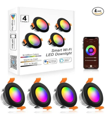 Smart RGB Downlight – WiFi Recessed Lighting 2 Inch 5W Dimmable RGB + CCT 2700–6500K Works Alexa & Google 100–240V Housing 4 6 10 Pack Options