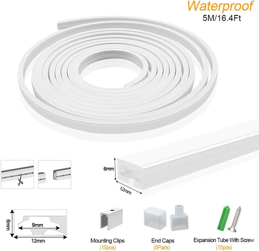 S0612 Side Edge Lighting Neon Light Housing – 6x12mm | Silicone LED Channel System | 8mm PCB Width | IP67 Waterproof | 16.4FT/5M | Local Stock US/UK/DE