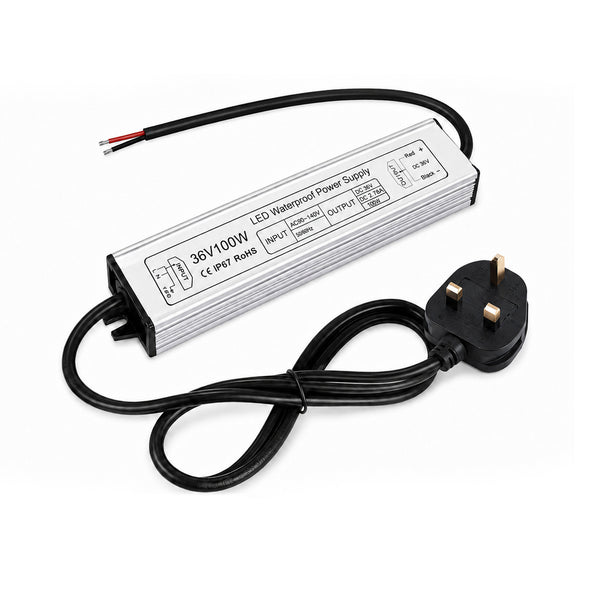 100W 36V/48V Waterproof LED Power Supply, 175-265V Input, Single Output, Aluminum Housing, Outdoor LED Lighting Driver, CE/RoHS/FCC Certified, US/UK/EU Plug