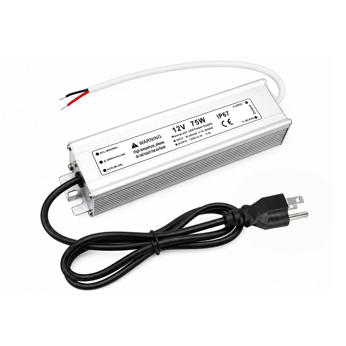 75W 12V Waterproof LED Power Supply 90 265V Input Single Output Aluminum Housing Outdoor LED Lighting Driver CE RoHS FCC Certified US UK EU Plug