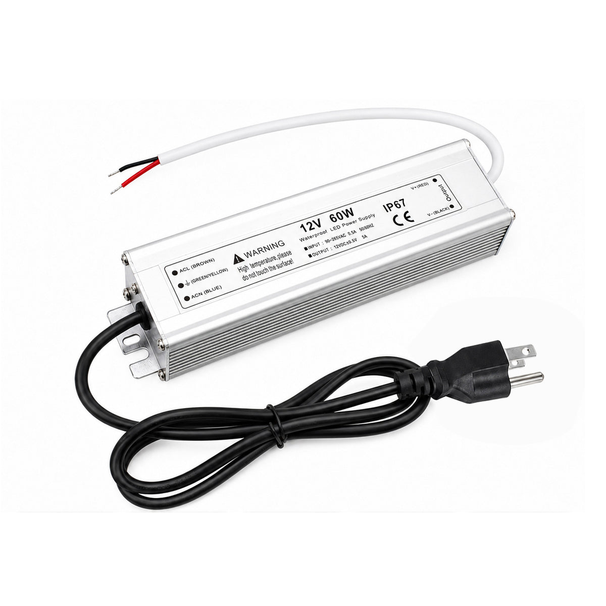 60W 12V 24V 36V 48V Waterproof LED Power Supply 90 265V Input Single Output Aluminum Housing Outdoor LED Lighting Driver CE RoHS FCC Certified US UK EU Plug