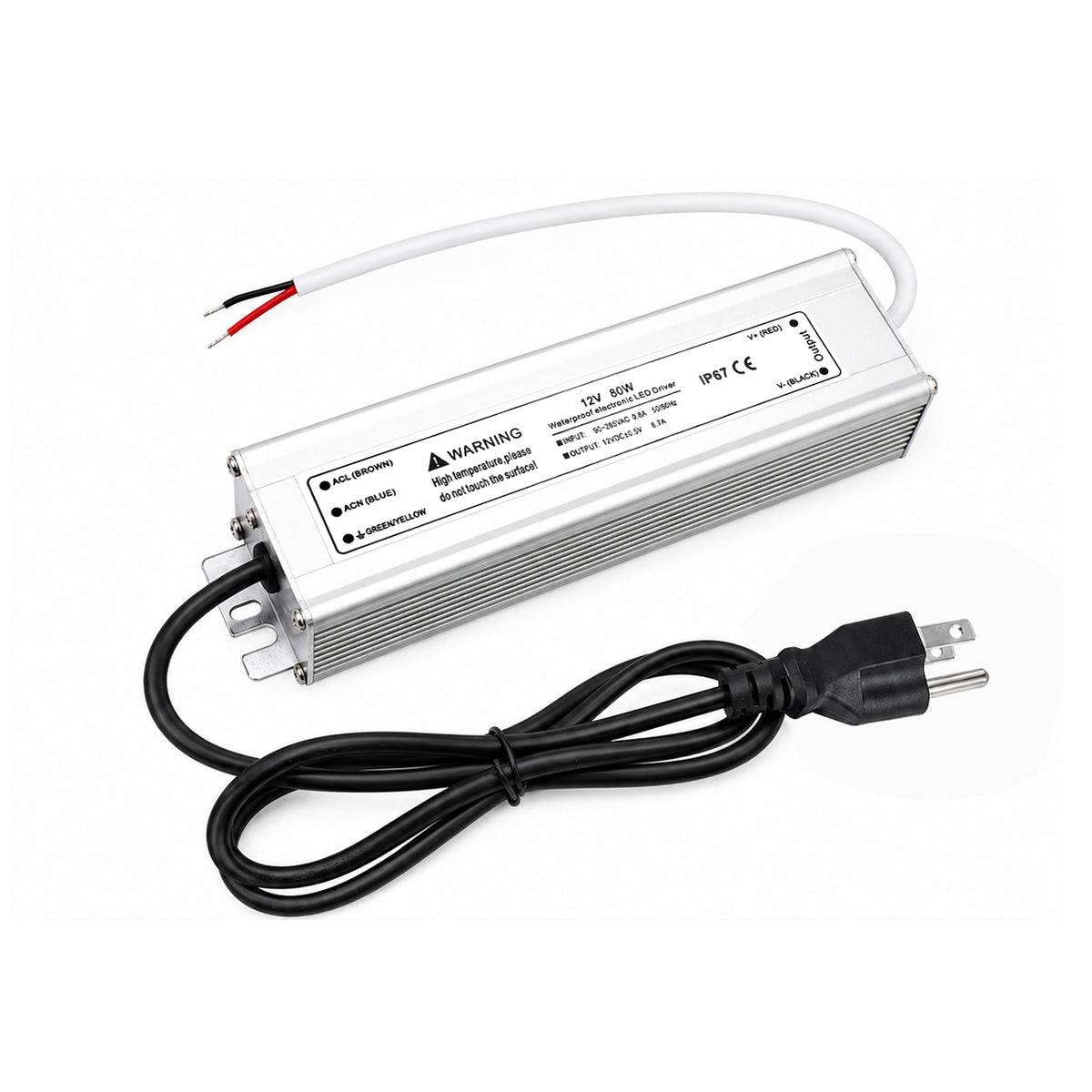 80W 12V 24V 36V 48V Waterproof LED Power Supply 90 265V Input Single Output Aluminum Housing Outdoor LED Lighting Driver CE RoHS FCC Certified US UK EU Plug