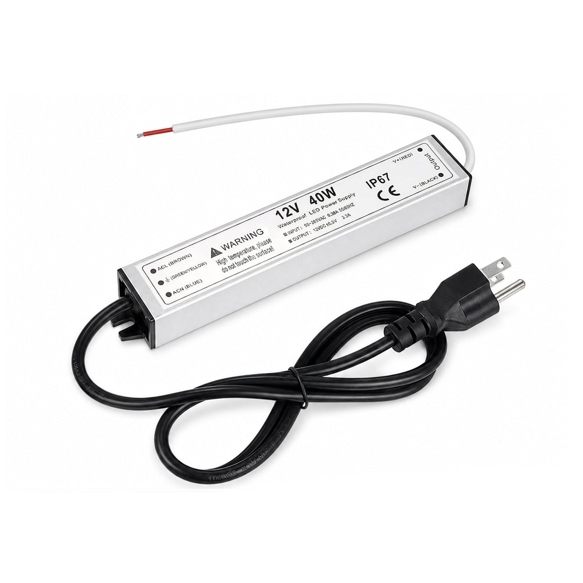 40W 12V 24V Waterproof LED Power Supply 90 265V Input Single Output Aluminum Housing Outdoor LED Lighting Driver CE RoHS FCC Certified US UK EU Plug