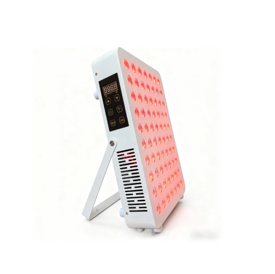 100W Desktop Infrared Therapy Lamp – 70 LEDs Touch Screen Light 660nm & IR 850nm Dimmable Timer AC100–240V Desktop Stand Design Skin Care Hanging Rope & Goggles Included US EU UK AU Plug