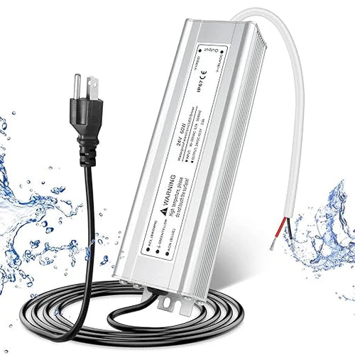 60W 12V/24V/36V/48V Waterproof LED Power Supply, 90-265V Input, Single Output, Aluminum Housing, Outdoor LED Lighting Driver, CE/RoHS/FCC Certified, US/UK/EU Plug