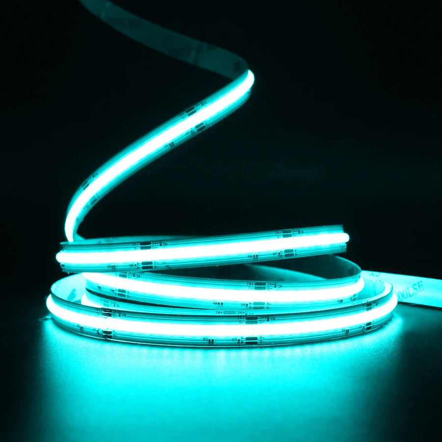 RGB COB LED Strip Light 12V/24V 576/840LEDs/M, 10mm Flexible Dot-Free LED Tape, Non-Waterproof, RGB Color Changing for Cabinet Kitchen & Office Lighting, 5M/10M Pack / Complete Kit