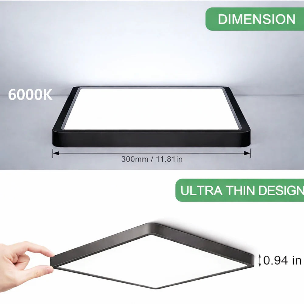 12.0 Inch Square 24W Black LED Ceiling Light, 3000K / 4500K / 5000K / 6500K Flush Mount Ceiling Light Local Stock (US/UK/DE)