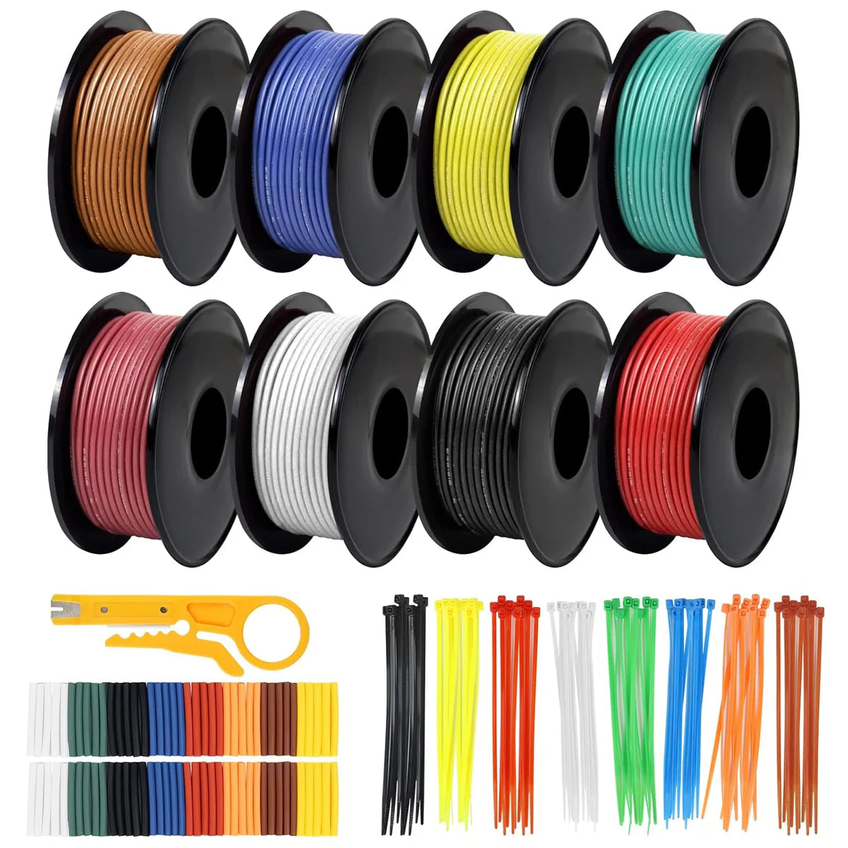18 AWG Silicone Wire Kit, Stranded Tinned Copper Electrical Cable, Flexible Heat Resistant Hook Up Wire Set, 3m–15m Each Roll × 8 Colors for DIY, Automotive, LED, RC, Power Wiring