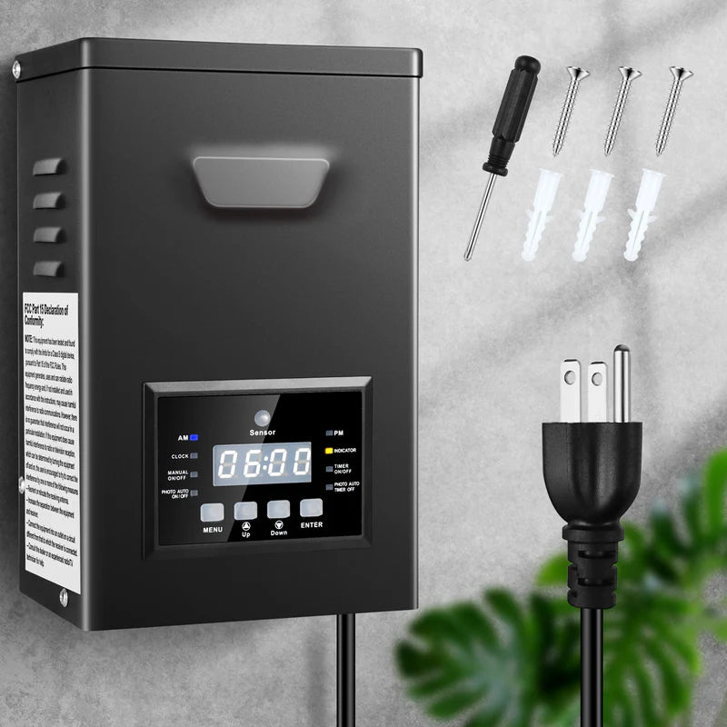 High-Capacity Low Voltage Landscape Lighting Transformer 500W / 600W – Outdoor 120V AC to 12V/15V AC Power Supply with LCD Display, Timer & Photocell Sensor for Large Garden and Yard Lighting