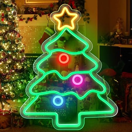 LED Neon Signs – Christmas Tree Silicone Neon Sign – 18.5×14.17 Inch | USB Neon Light for Wall Decor | Dimmable Neon Lamp with Accessories Included | Hanging Holiday Decor for Christmas Party, Bedroom & Home Spaces