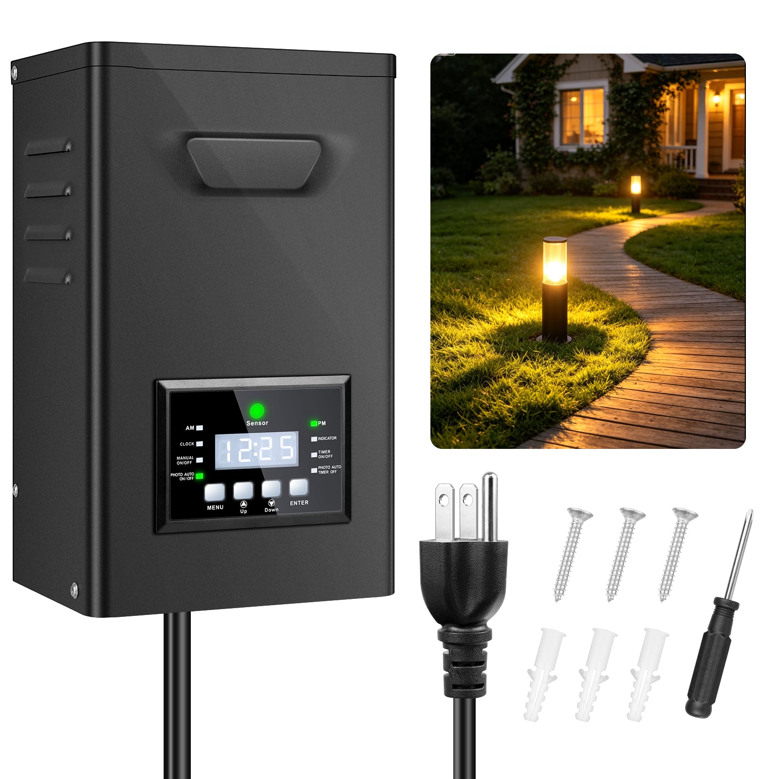 300W 400W Landscape Lighting Transformers – 120V to 12V 14V AC Single Zone Timer & Internal Photocell Power Supply Landscape Lighting Systems