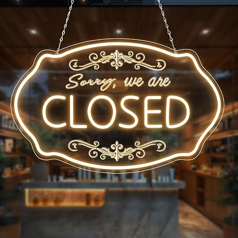 SORRY WE ARE CLOSED LED Silicone LED shop signs – 16.5×9 Inch Horizontal Style 5V USB Powered Warm Dimmable Light Storefront Window & Business Decor