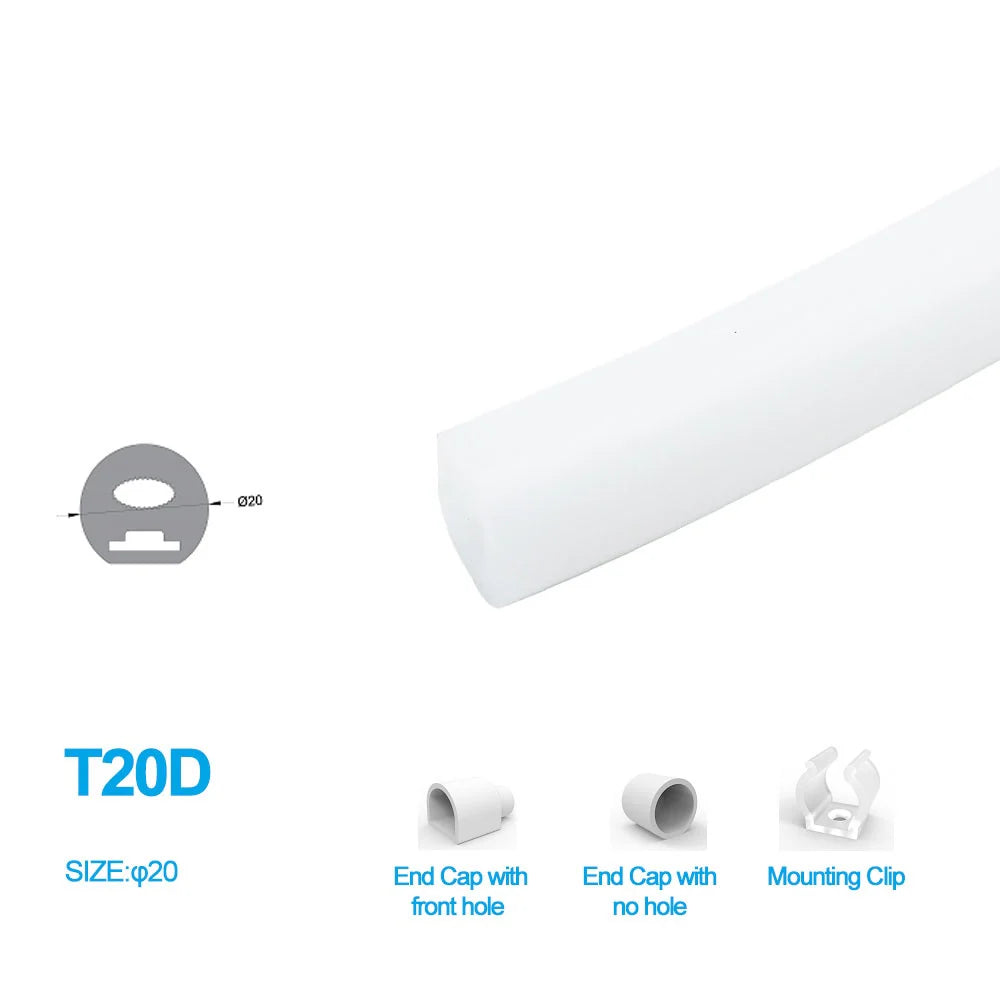 S-3E Series ⏀20mm 3-Side Emitting LED Neon Housing | 10mm PCB Width | S20D Silicone Neon Profile | IP67 Waterproof | 16.4FT/5M | Standard Install | Outdoor Facade Event Lighting