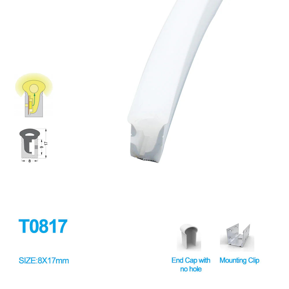 S SE Series 8×17mm Side Emitting LED Neon Housing 8mm PCB Width S0817 Premium Neon Housing IP67 Waterproof 16.4FT 5M Standard Install Cabinet Edge Lighting