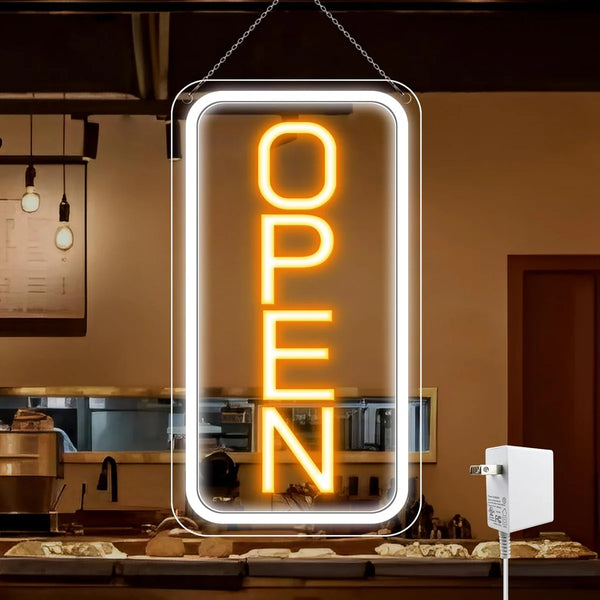 OPEN LED shop signs – Vertical Rectangular | 5 Glow Color Options | 16×9 / 23×12 inch | Window Hanging | Plug & Play for Retail Stores, Shops & Boutiques