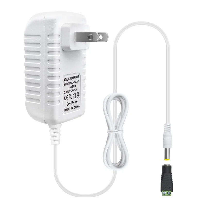 12V Plug-in LED Adapter 12W, AC 100–240V Input, White Case - US Plug AC Power Supply for LED Strip Lights, Cabinet Lighting and Decorative Home Lighting