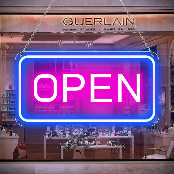 OPEN LED shop signs – Rectangular | 5 Glow Color Options | 16×9 / 23×12 Inch | Window Hanging | Plug & Play for Retail Stores, Shops & Boutiques