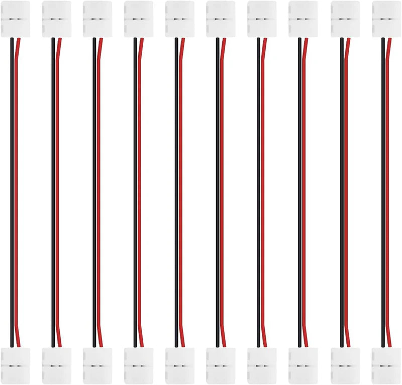 LightingWill LED Strip Connector 8mm 2Pin Solderless Clips, LED Light Strip Connector Strip to Wire Strip to Strip DC Adapter L T Connectors, 10 Pack, Local Stock US UK