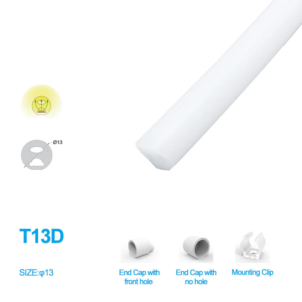 S 3E Series ⏀13mm 3 Side Emitting LED Neon Housing 5mm PCB Width S13D Architectural Neon Housing IP67 Waterproof 16.4FT 5M Standard Install Round Decorative Lighting