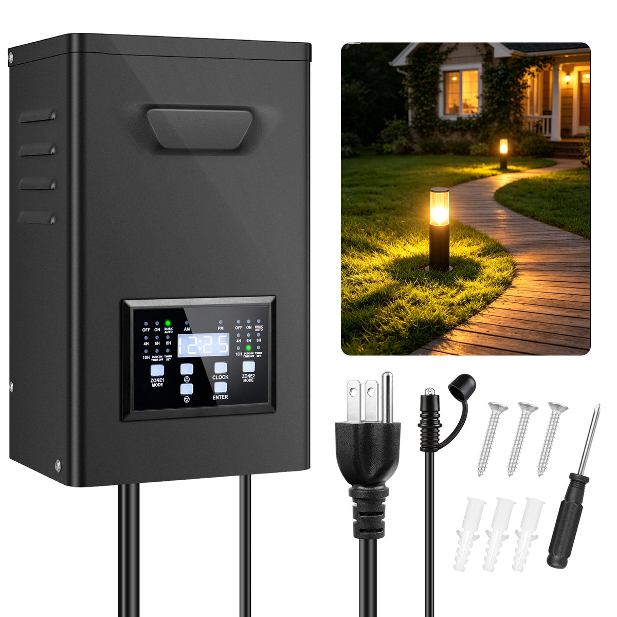 300W Landscape Lighting Transformers – 120V to 12V 14V AC Dual Zone Timer & External Photocell Power Supply Landscape Lighting Systems