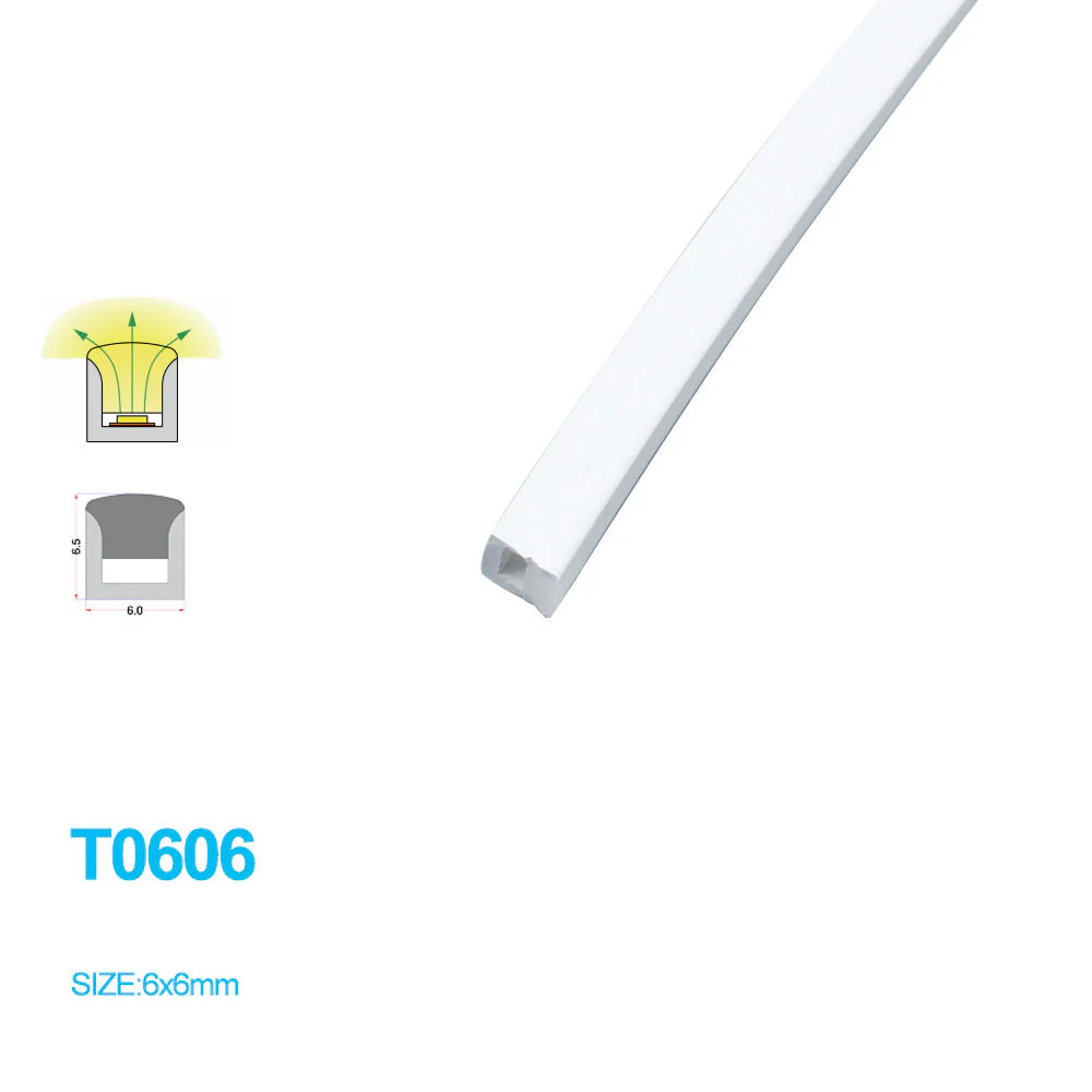 S TE Series 6×6mm Top Emitting LED Neon Housing 3mm PCB Width S0606 Silicone Neon Profile IP67 Waterproof 16.4FT 5M Standard Install Mini Cabinet Lighting