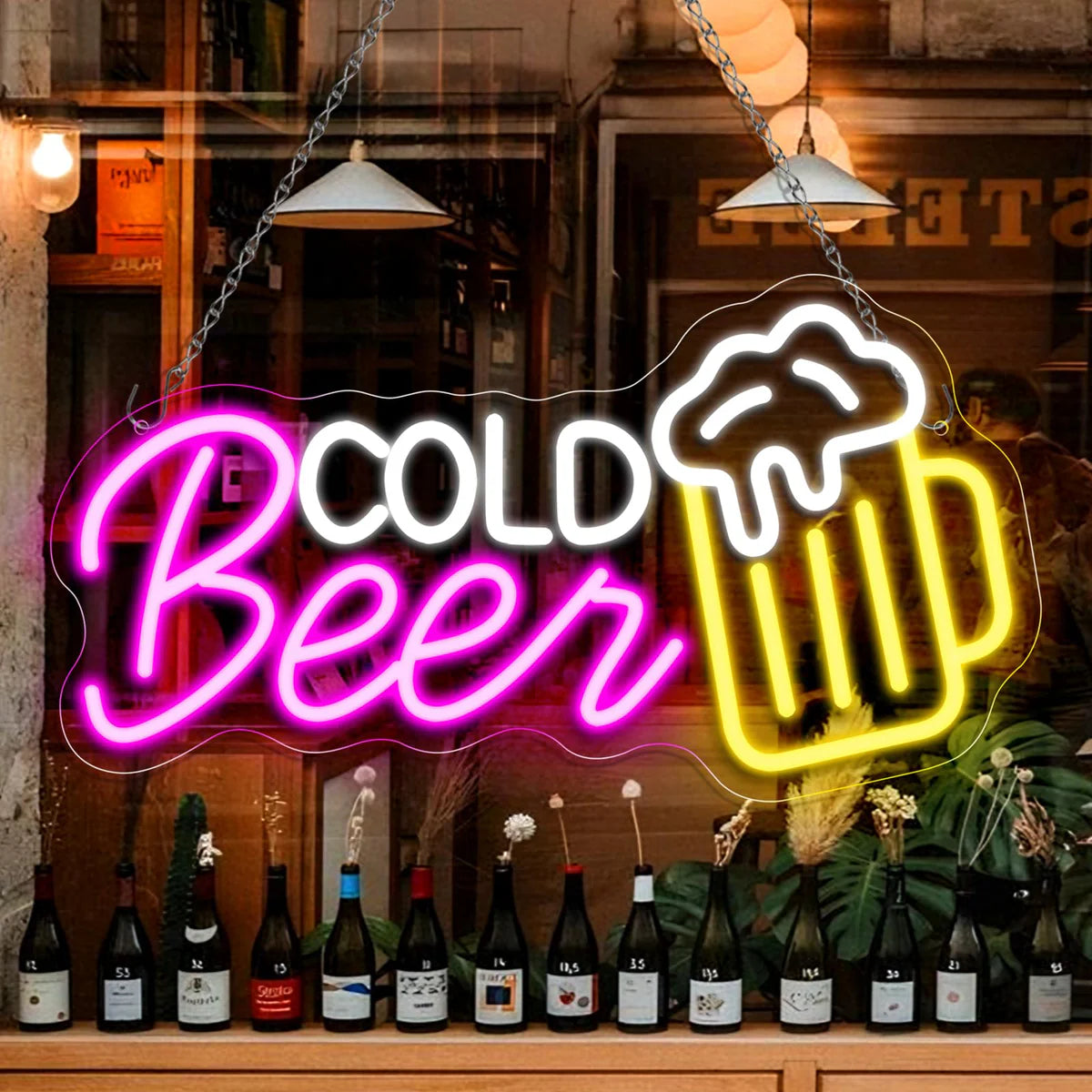 LED Neon Signs – Cold Beer LED Sign – 16.5 × 9 Inch Purple & Glow USB Powered Hanging Ideal Bar Pub Lounge Nightclub Party Mood Lighting
