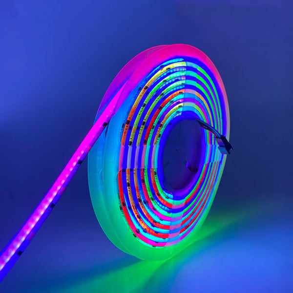 RGBIC Addressable COB LED Strip Light 12V/24V 576/720LEDs/M, 10mm Flexible Dot-Free LED Tape, Non-Waterproof, Dream Color SP for Cabinet Kitchen & Office Lighting, 5M/10M Pack / Complete Kit