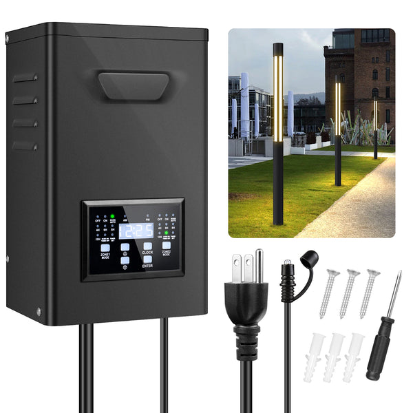 500W Landscape Lighting Transformers – 120V to 12V/15V AC, Dual Zone, Timer & External Photocell, Power Supply for Landscape Lighting Systems