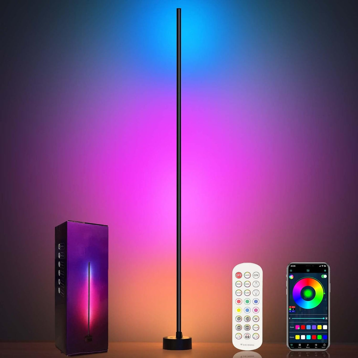 Smart Corner Floor Lamp, Smart RGB LED Corner Lamp with App and Remote Control, 16 Million Colors, Music Sync, Timer Setting - Ideal for Living Rooms, Bedrooms, and Gaming Rooms