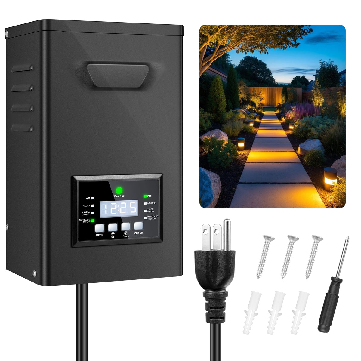150W 170W Landscape Lighting Transformers – 120V to 12V 15V AC Single Zone Timer & Internal Photocell Power Supply Landscape Lighting Systems