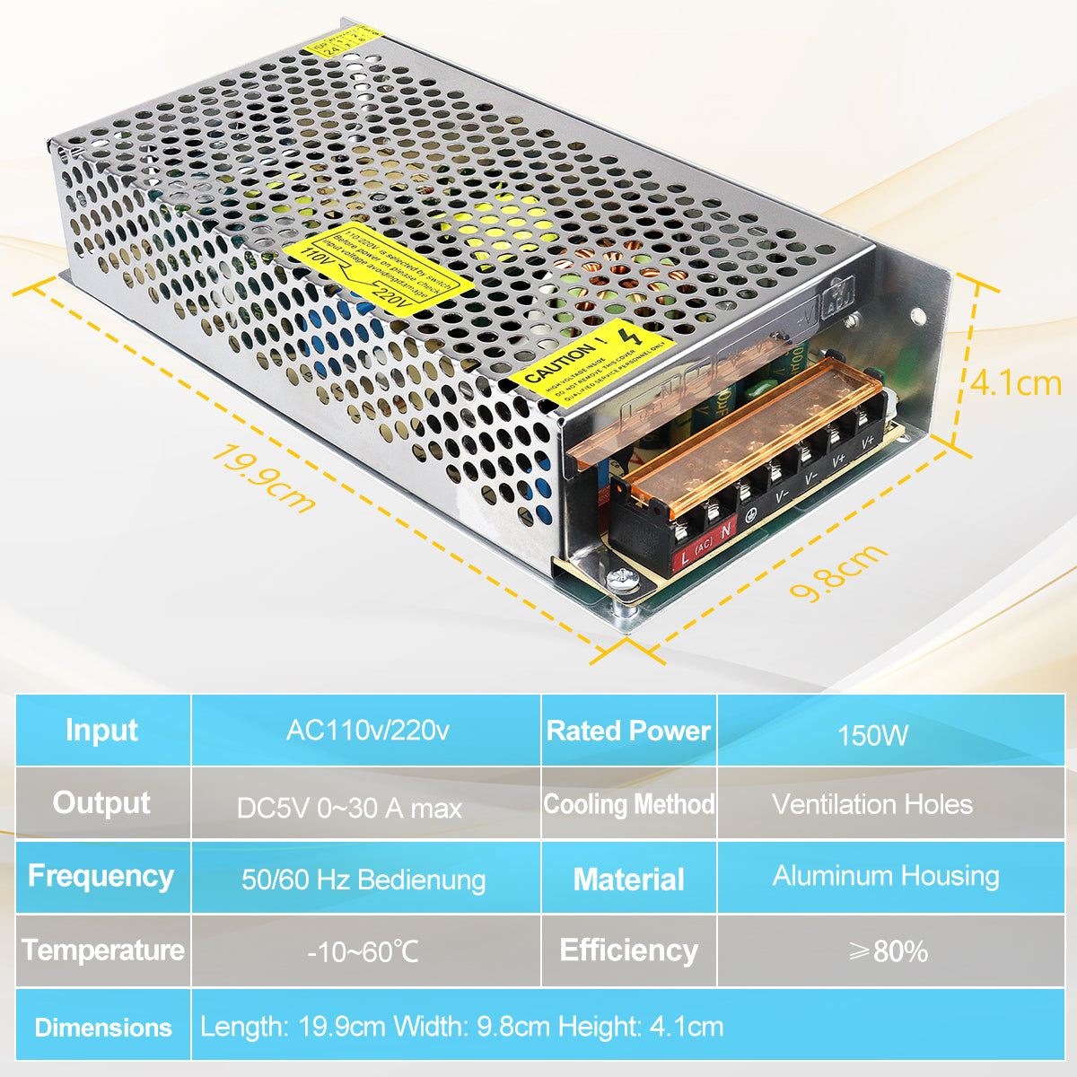 DC 5V LED Switching Power Supply 100W-300W, AC 110/220V Input, LED Strip Driver Transformer, Durable Metal Housing with Screw Terminals, CE/FCC/RoHS Certified (300W with Cooling Fan)
