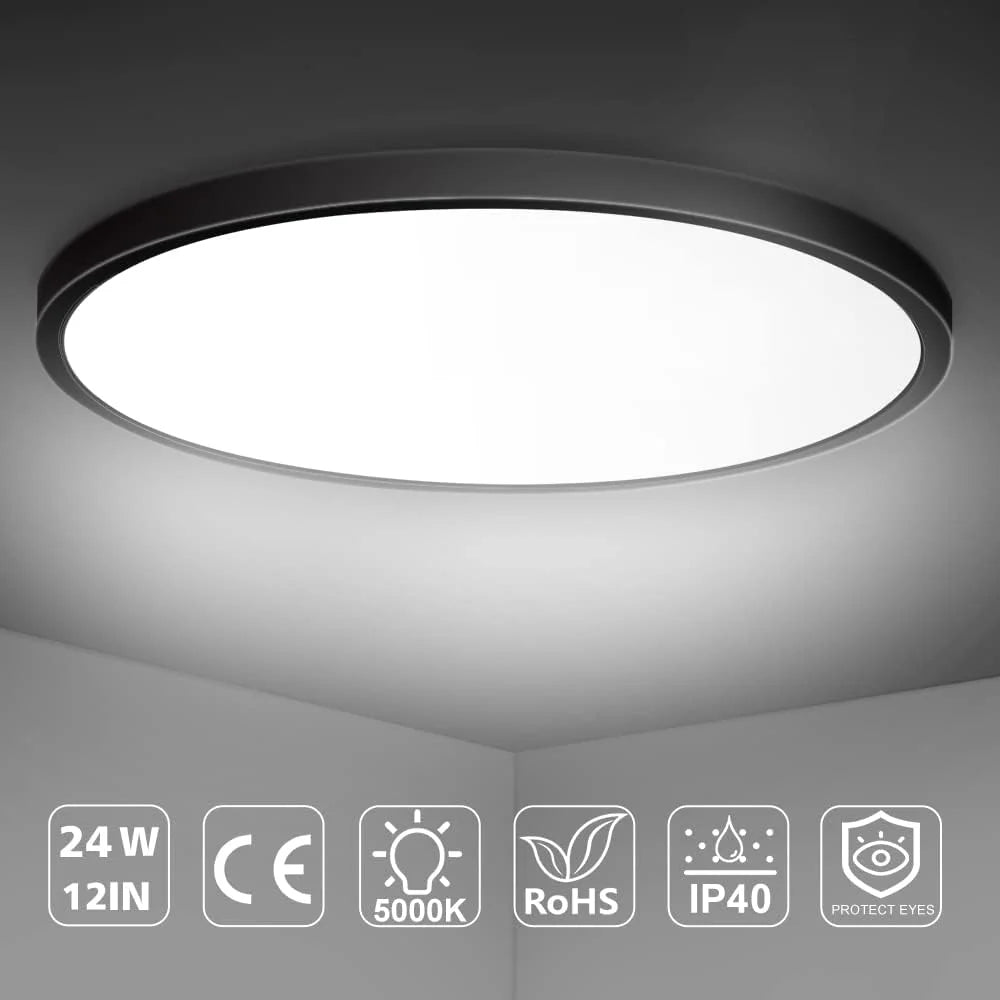 AC 220–240V Round Black LED Ceiling Light, 12W / 18W / 24W / 32W Options 3000K / 4500K / 5000K / 6500K Flush Mount Ceiling Light Local Stock (UK/DE)