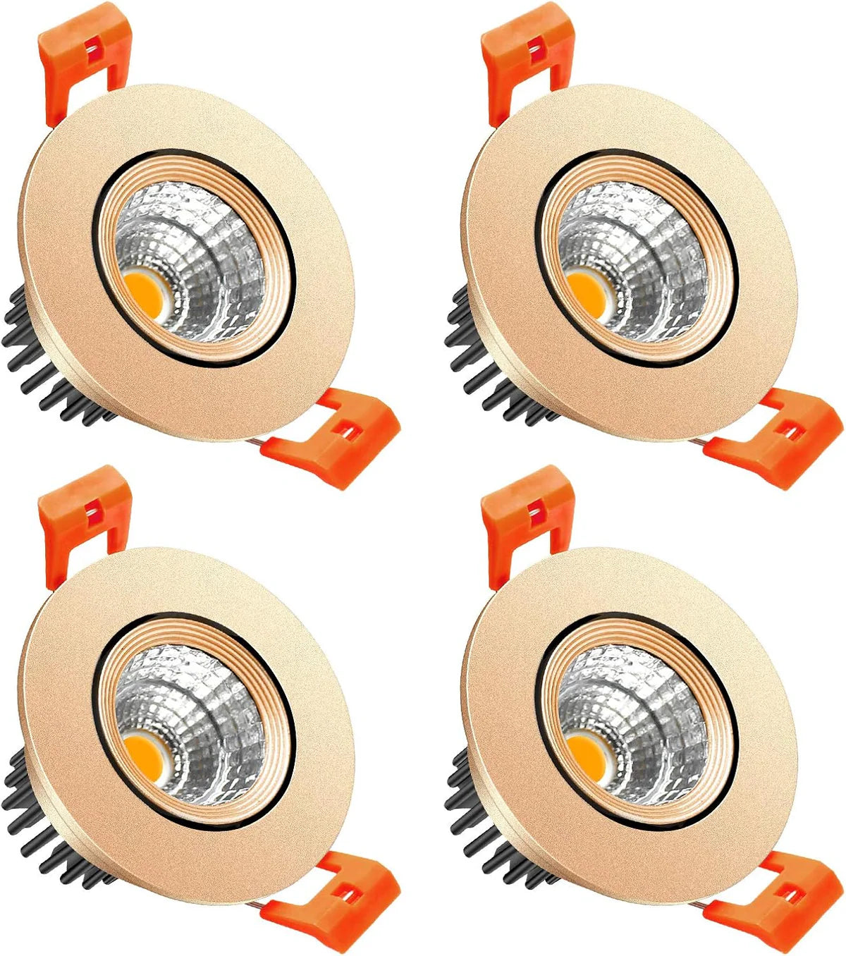 ECO-2 Series Adjustable COB LED Recessed Downlight – Gold Housing – TRIAC Dimmable – 3W – 4-Pack/10-Pack – 3000K–6000K – 100–130V